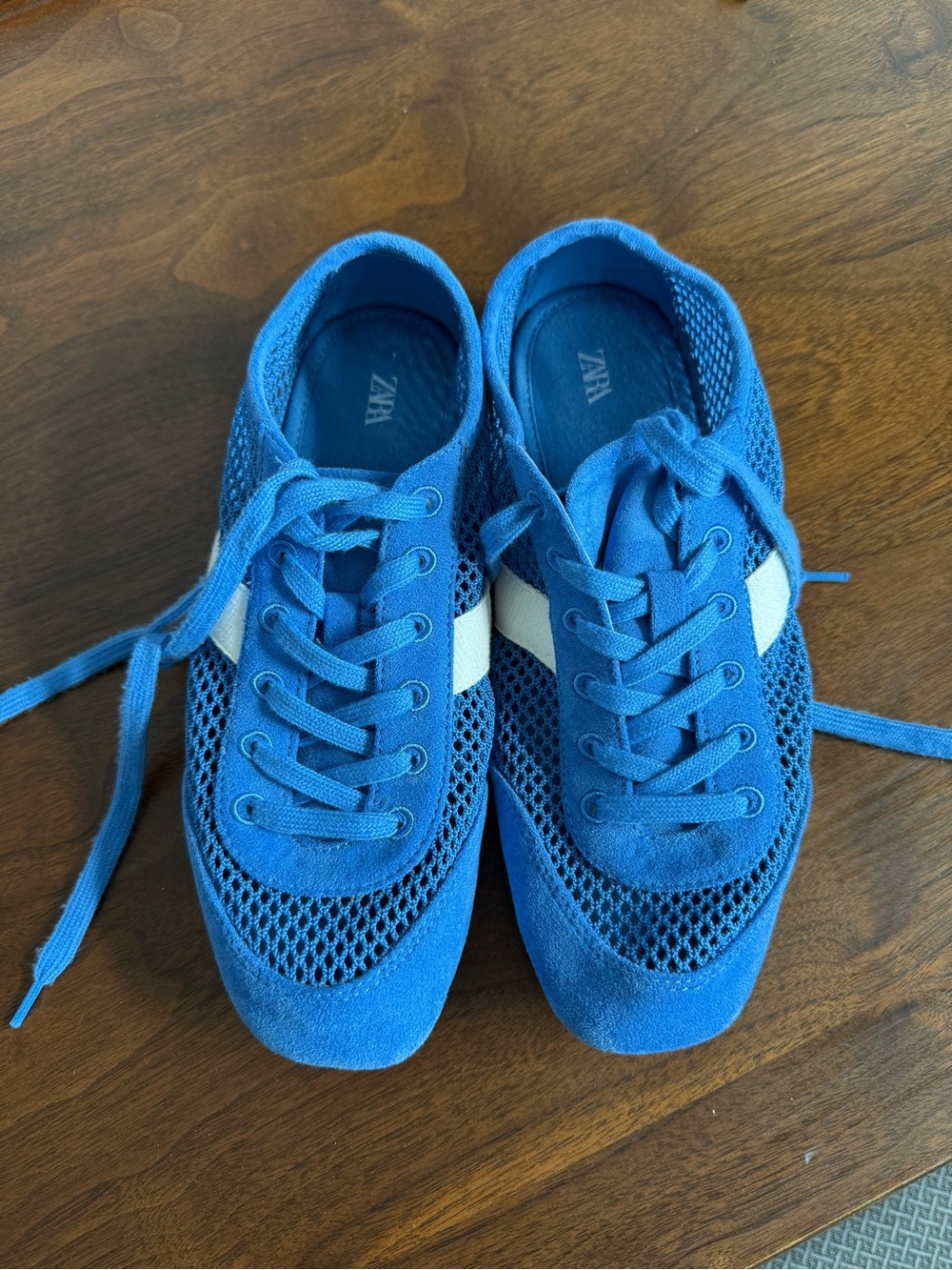 ZARA Royal Blue Mesh & Suede Lace-Up Sneakers